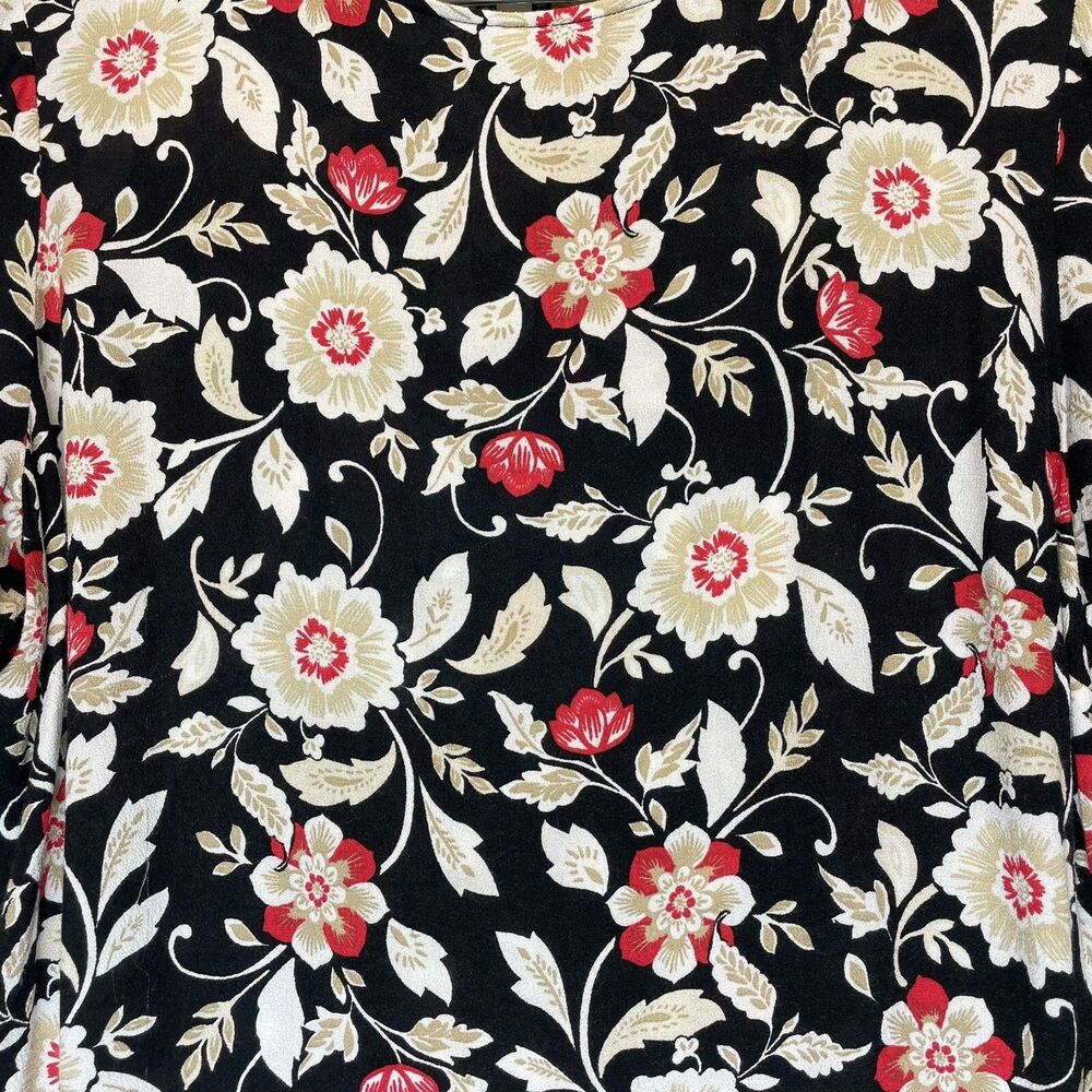 J Jill Top Size Large Tunic 3/4 Sleeve Floral Black 100% Viscose - Picture 2 of 5